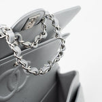 CHANEL Handbag Grey 23P Metallic Silver Lambskin Quilted Classic Flap Medium SHW Edge Stitching - Redeluxe