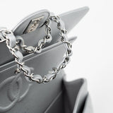 CHANEL Handbag Grey 23P Metallic Silver Lambskin Quilted Classic Flap Medium SHW Edge Stitching - Redeluxe