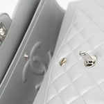 CHANEL Handbag Grey 23P Metallic Silver Lambskin Quilted Classic Flap Medium SHW Edge Stitching - Redeluxe