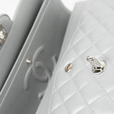 CHANEL Handbag Grey 23P Metallic Silver Lambskin Quilted Classic Flap Medium SHW Edge Stitching - Redeluxe