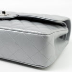 CHANEL Handbag Grey 23P Metallic Silver Lambskin Quilted Classic Flap Medium SHW Edge Stitching - Redeluxe