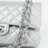 CHANEL Handbag Grey 23P Metallic Silver Lambskin Quilted Classic Flap Medium SHW Edge Stitching - Redeluxe