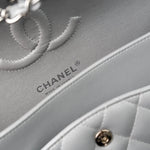 CHANEL Handbag Grey 23P Metallic Silver Lambskin Quilted Classic Flap Medium SHW Edge Stitching - Redeluxe