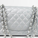 CHANEL Handbag Grey 23P Metallic Silver Lambskin Quilted Classic Flap Medium SHW Edge Stitching - Redeluxe