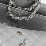 CHANEL Handbag Grey 23P Metallic Silver Lambskin Quilted Classic Flap Medium SHW Edge Stitching - Redeluxe