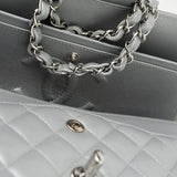 CHANEL Handbag Grey 23P Metallic Silver Lambskin Quilted Classic Flap Medium SHW Edge Stitching - Redeluxe