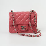 CHANEL Handbag Mini Square Pink Lambskin Quilted Flap SHW - Redeluxe