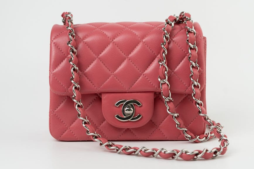 CHANEL Handbag Mini Square Pink Lambskin Quilted Flap SHW - Redeluxe