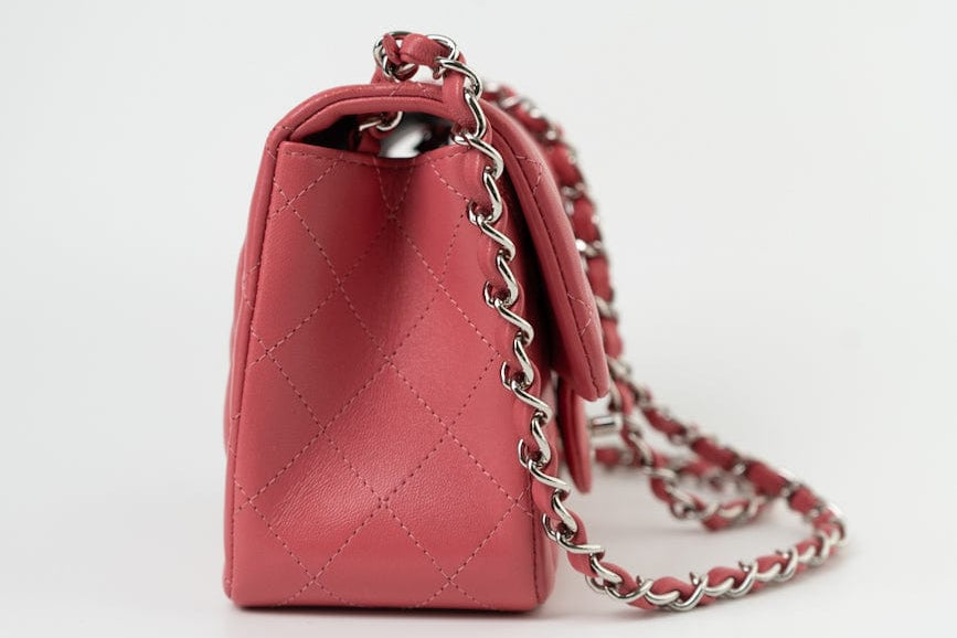 CHANEL Handbag Mini Square Pink Lambskin Quilted Flap SHW - Redeluxe