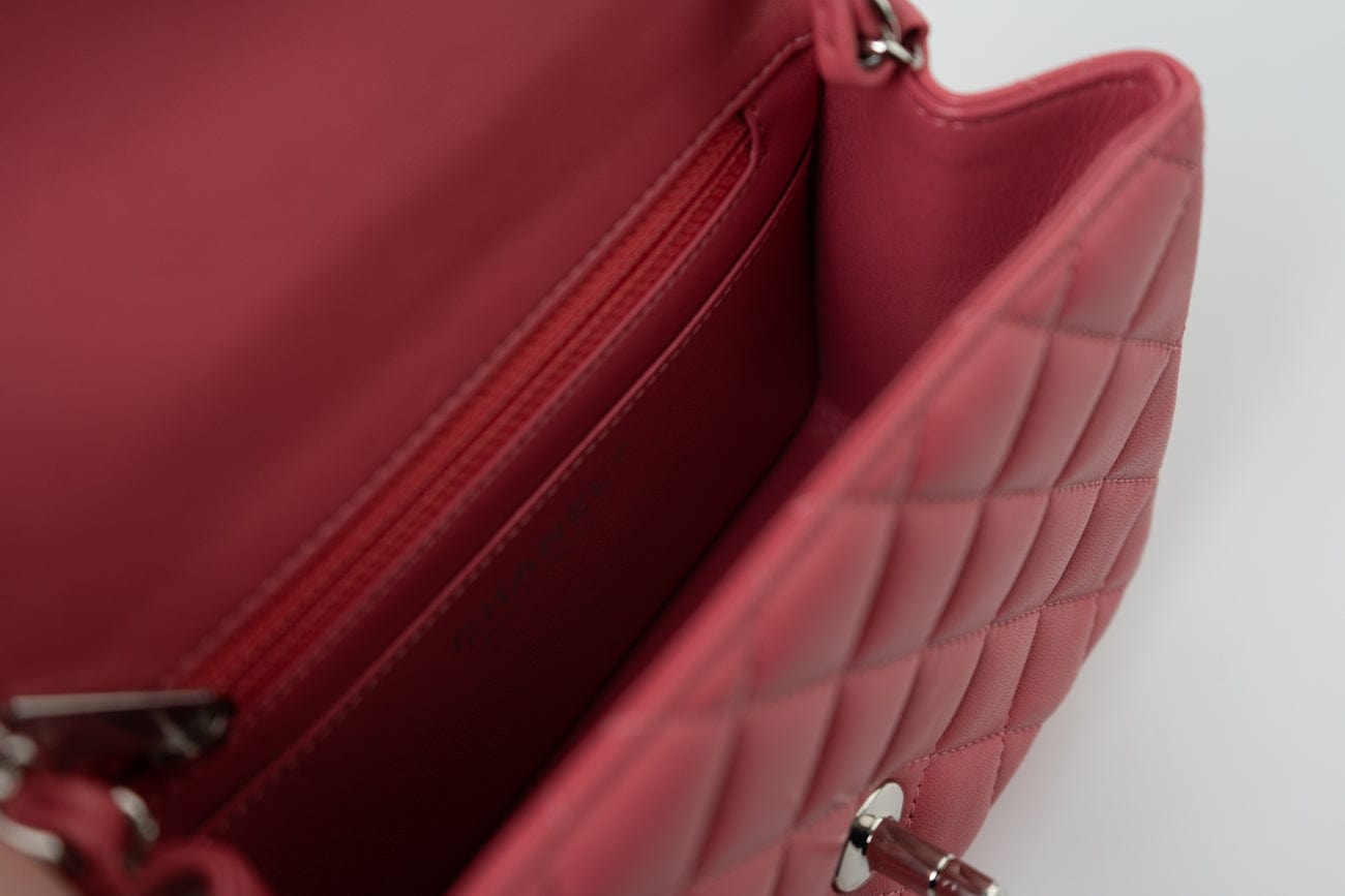 CHANEL Handbag Mini Square Pink Lambskin Quilted Flap SHW - Redeluxe