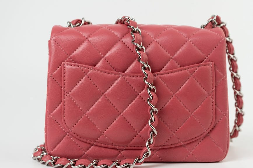 CHANEL Handbag Mini Square Pink Lambskin Quilted Flap SHW - Redeluxe