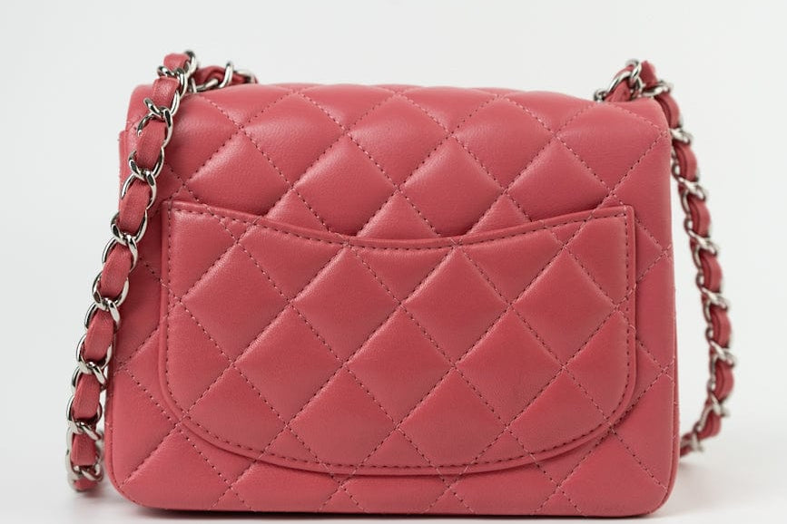 CHANEL Handbag Mini Square Pink Lambskin Quilted Flap SHW - Redeluxe