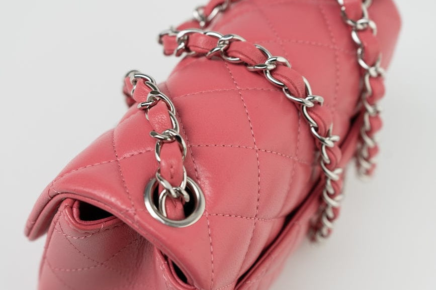 CHANEL Handbag Mini Square Pink Lambskin Quilted Flap SHW - Redeluxe