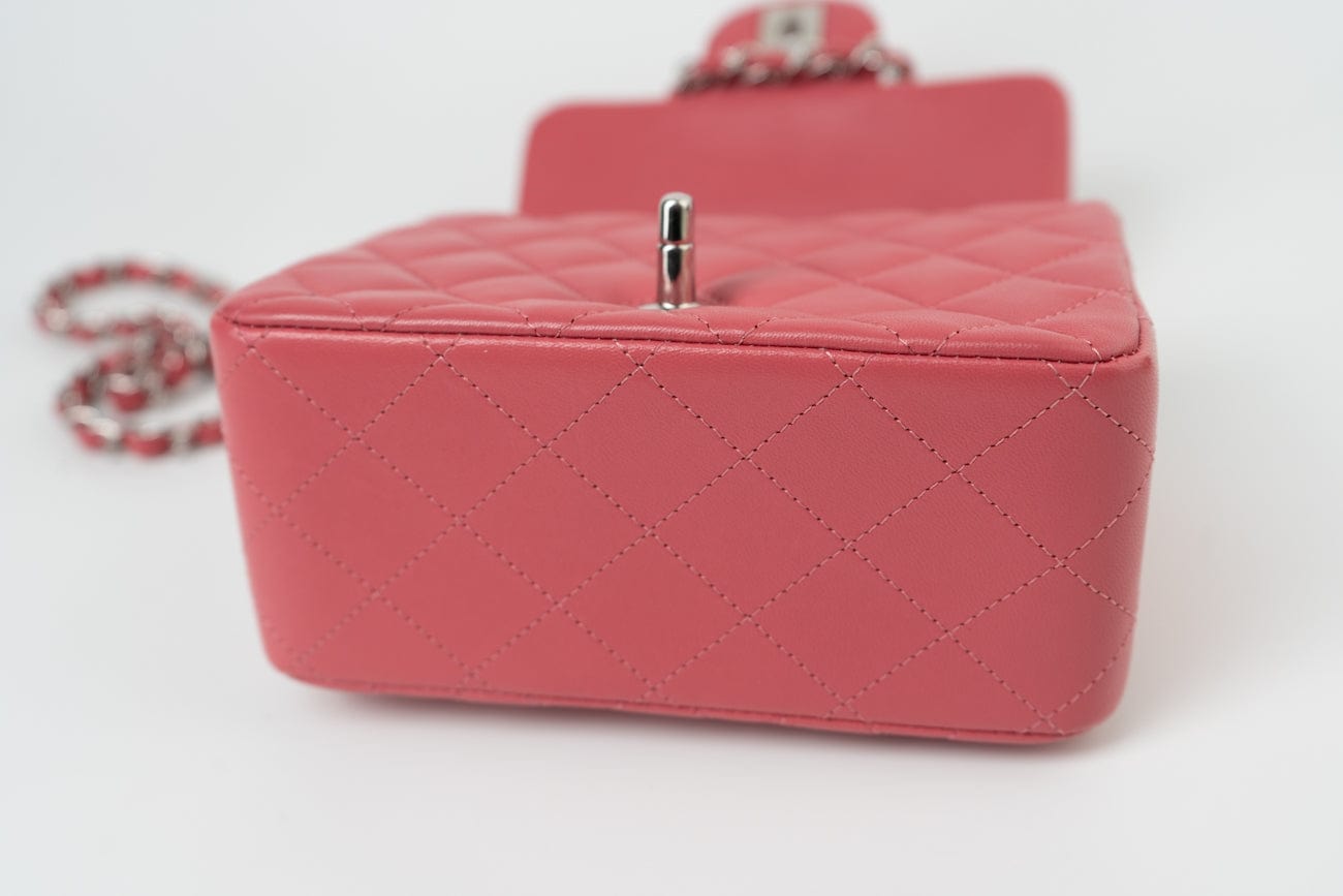 CHANEL Handbag Mini Square Pink Lambskin Quilted Flap SHW - Redeluxe