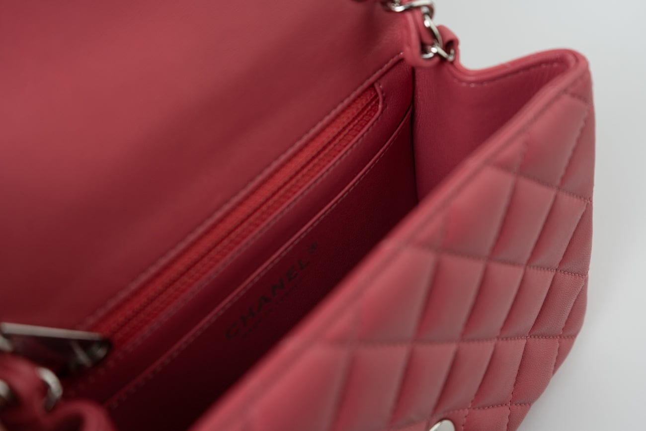 CHANEL Handbag Mini Square Pink Lambskin Quilted Flap SHW - Redeluxe