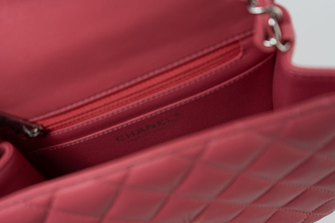 CHANEL Handbag Mini Square Pink Lambskin Quilted Flap SHW - Redeluxe