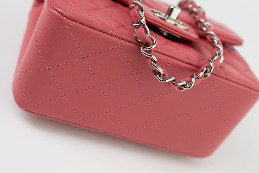 CHANEL Handbag Mini Square Pink Lambskin Quilted Flap SHW - Redeluxe