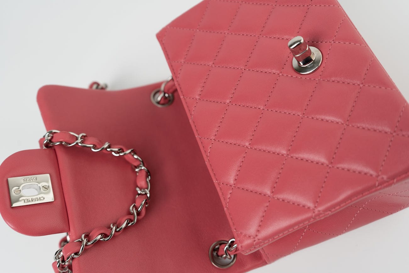 CHANEL Handbag Mini Square Pink Lambskin Quilted Flap SHW - Redeluxe