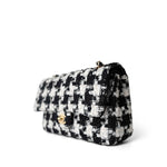 CHANEL Handbag Multicolor 20s Black White Houndstooth Tweed Quilted Classic Flap Medium Light Gold Hardware - Redeluxe