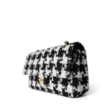 CHANEL Handbag Multicolor 20s Black White Houndstooth Tweed Quilted Classic Flap Medium Light Gold Hardware - Redeluxe