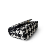 CHANEL Handbag Multicolor 20s Black White Houndstooth Tweed Quilted Classic Flap Medium Light Gold Hardware - Redeluxe