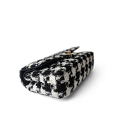 CHANEL Handbag Multicolor 20s Black White Houndstooth Tweed Quilted Classic Flap Medium Light Gold Hardware - Redeluxe