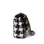 CHANEL Handbag Multicolor 20s Black White Houndstooth Tweed Quilted Classic Flap Medium Light Gold Hardware - Redeluxe