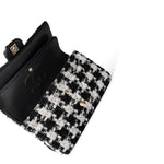 CHANEL Handbag Multicolor 20s Black White Houndstooth Tweed Quilted Classic Flap Medium Light Gold Hardware - Redeluxe