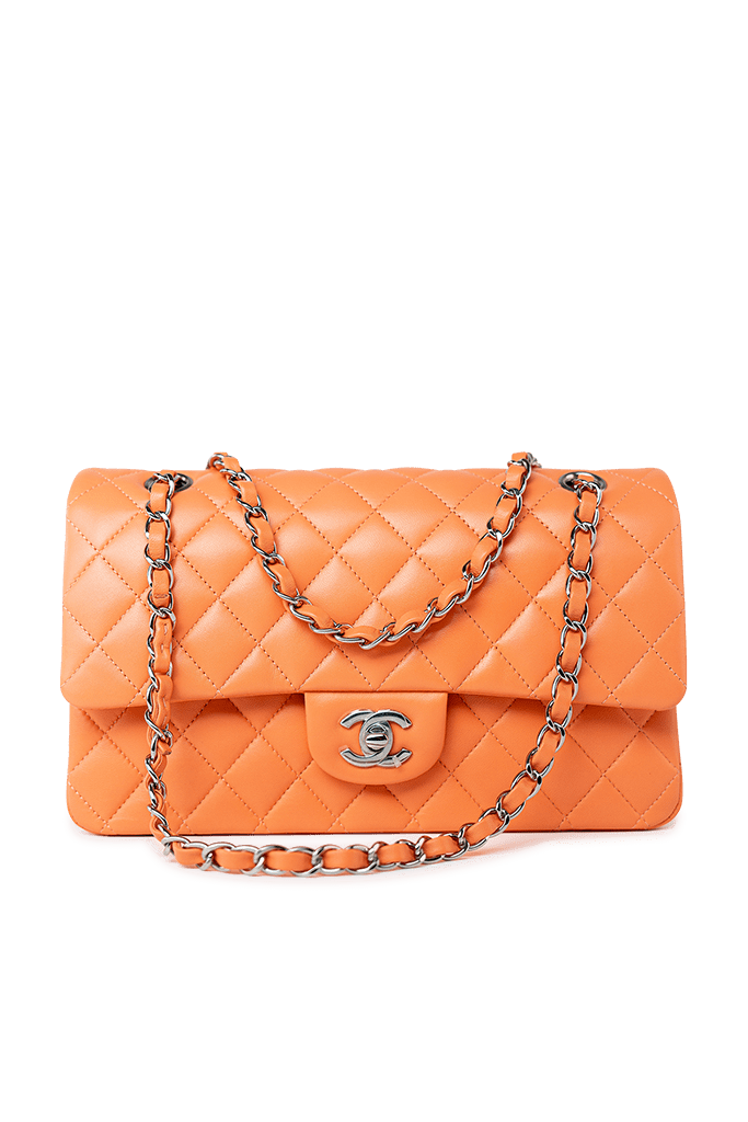 Buy CHANEL 21S Neon Orange Lambskin Quilted Classic Flap SWH