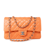 CHANEL Handbag Orange 21S Neon Orange Lambskin Quilted Classic Flap SWH - Redeluxe