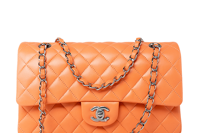 CHANEL Handbag Orange 21S Neon Orange Lambskin Quilted Classic Flap SWH - Redeluxe