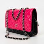 CHANEL Handbag Patent Quilted Pink Black Bi-Color Wallet On Chain WOC - Redeluxe