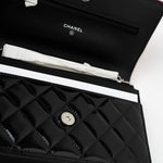 CHANEL Handbag Patent Quilted Pink Black Bi-Color Wallet On Chain WOC - Redeluxe