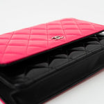 CHANEL Handbag Patent Quilted Pink Black Bi-Color Wallet On Chain WOC - Redeluxe
