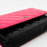 CHANEL Handbag Patent Quilted Pink Black Bi-Color Wallet On Chain WOC - Redeluxe