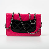CHANEL Handbag Patent Quilted Pink Black Bi-Color Wallet On Chain WOC - Redeluxe
