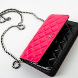 CHANEL Handbag Patent Quilted Pink Black Bi-Color Wallet On Chain WOC - Redeluxe