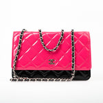 CHANEL Handbag Patent Quilted Pink Black Bi-Color Wallet On Chain WOC - Redeluxe