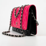 CHANEL Handbag Patent Quilted Pink Black Bi-Color Wallet On Chain WOC - Redeluxe