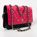 CHANEL Handbag Patent Quilted Pink Black Bi-Color Wallet On Chain WOC - Redeluxe