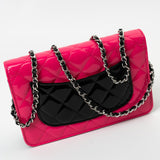 CHANEL Handbag Patent Quilted Pink Black Bi-Color Wallet On Chain WOC - Redeluxe