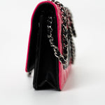 CHANEL Handbag Patent Quilted Pink Black Bi-Color Wallet On Chain WOC - Redeluxe