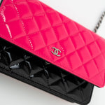 CHANEL Handbag Patent Quilted Pink Black Bi-Color Wallet On Chain WOC - Redeluxe