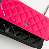 CHANEL Handbag Patent Quilted Pink Black Bi-Color Wallet On Chain WOC - Redeluxe