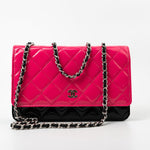 CHANEL Handbag Patent Quilted Pink Black Bi-Color Wallet On Chain WOC - Redeluxe
