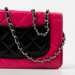 CHANEL Handbag Patent Quilted Pink Black Bi-Color Wallet On Chain WOC - Redeluxe
