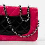 CHANEL Handbag Patent Quilted Pink Black Bi-Color Wallet On Chain WOC - Redeluxe