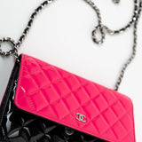CHANEL Handbag Patent Quilted Pink Black Bi-Color Wallet On Chain WOC - Redeluxe