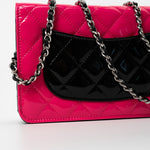 CHANEL Handbag Patent Quilted Pink Black Bi-Color Wallet On Chain WOC - Redeluxe