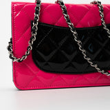 CHANEL Handbag Patent Quilted Pink Black Bi-Color Wallet On Chain WOC - Redeluxe